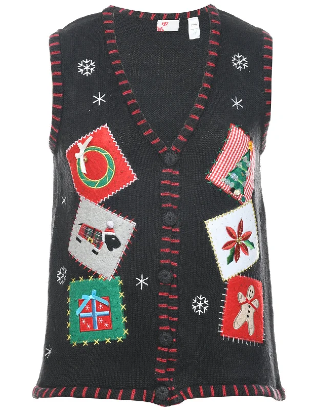 Festive Print Christmas Vest - S