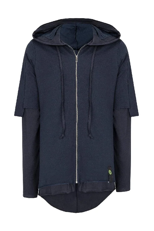 Lightweight Layered Zip Hoodie - Navy