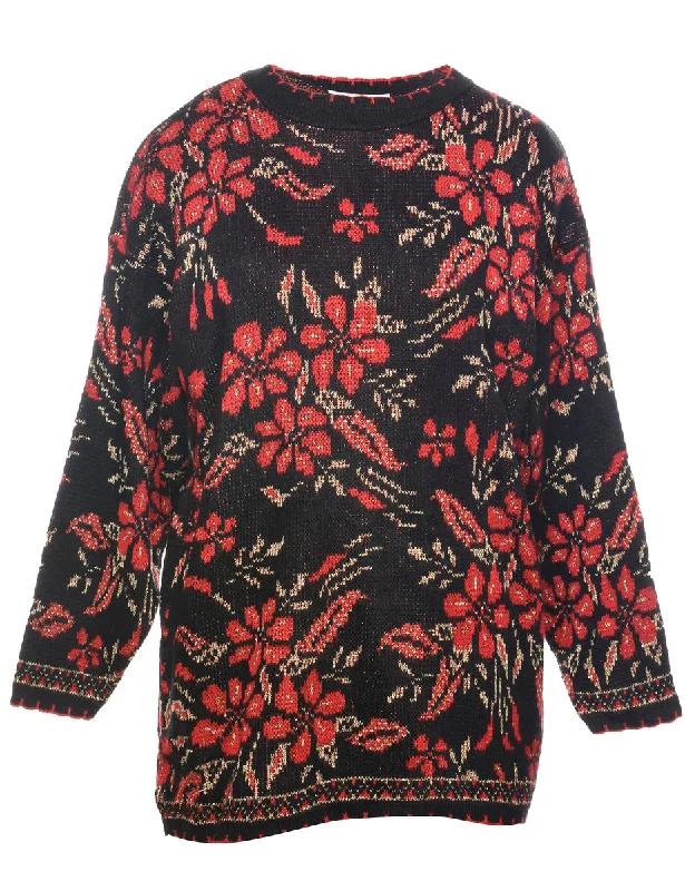 Floral Knit Jumper - L