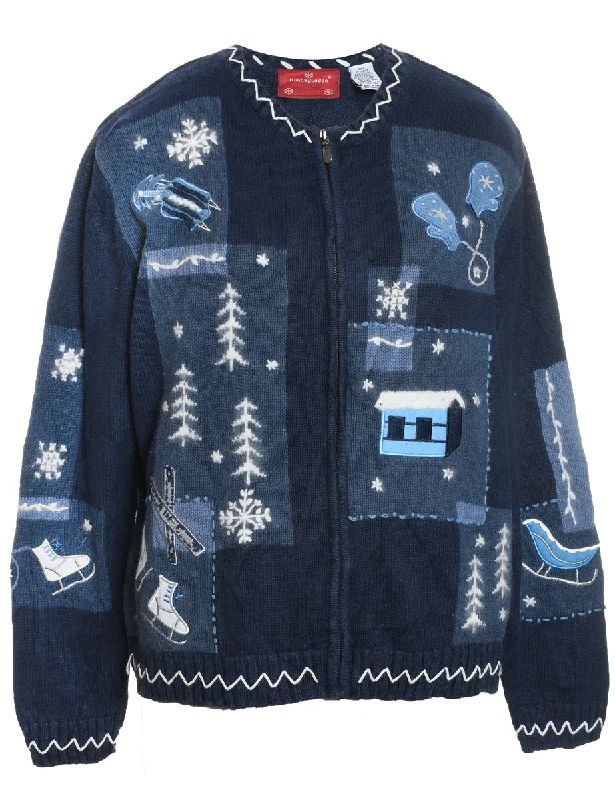 Festive Print Christmas Cardigan - L