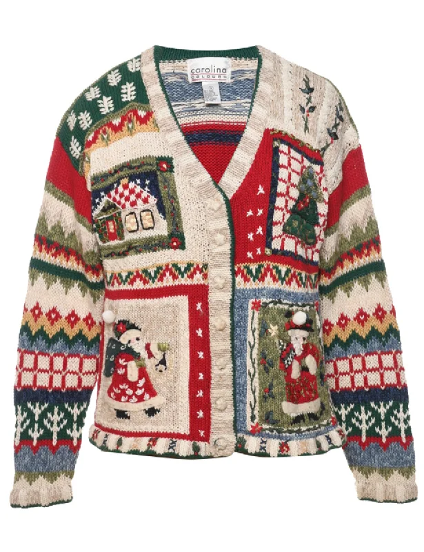 Festive Print Christmas Cardigan - M