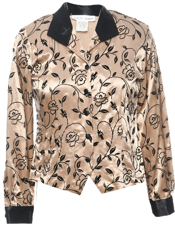 Floral Pattern Gold & Black Metallic Evening Jacket - M