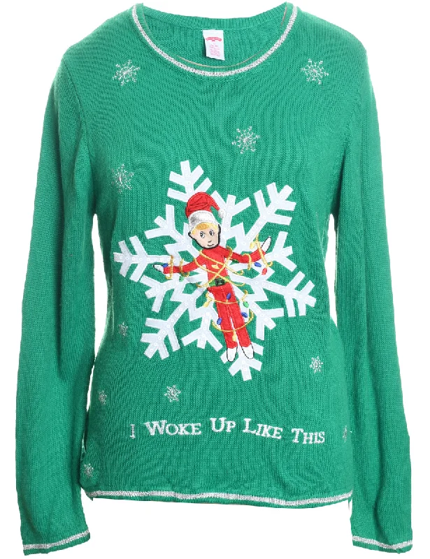 Festive Season Green Knit Christmas Jumper - L