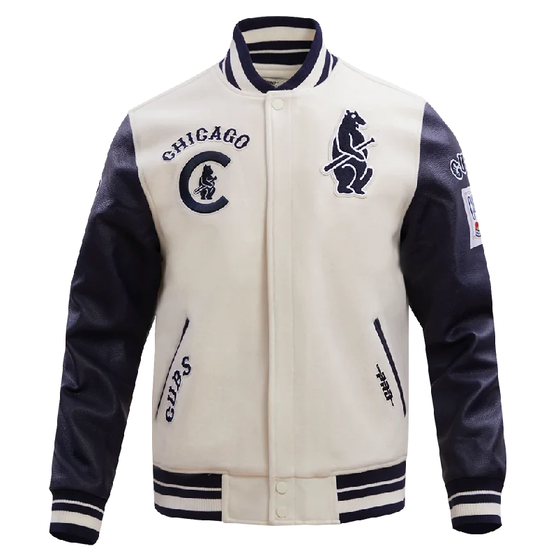 MLB CHICAGO CUBS RETRO CLASSIC MEN'S RIB WOOL VARSITY JACKET (EGGSHELL/MIDNIGHT NAVY)