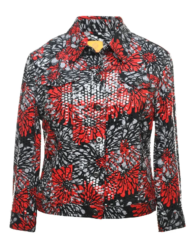 Floral Pattern Black, Grey & Red Sequined Evening Jacket - M