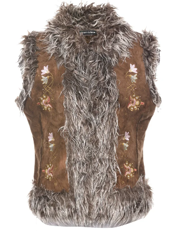 Floral Pattern Y2K Shearling Waistcoat - S