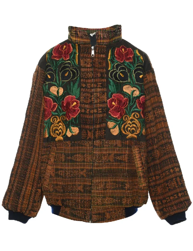 Floral Pattern Multi-Colour Embroidered Jacket - L