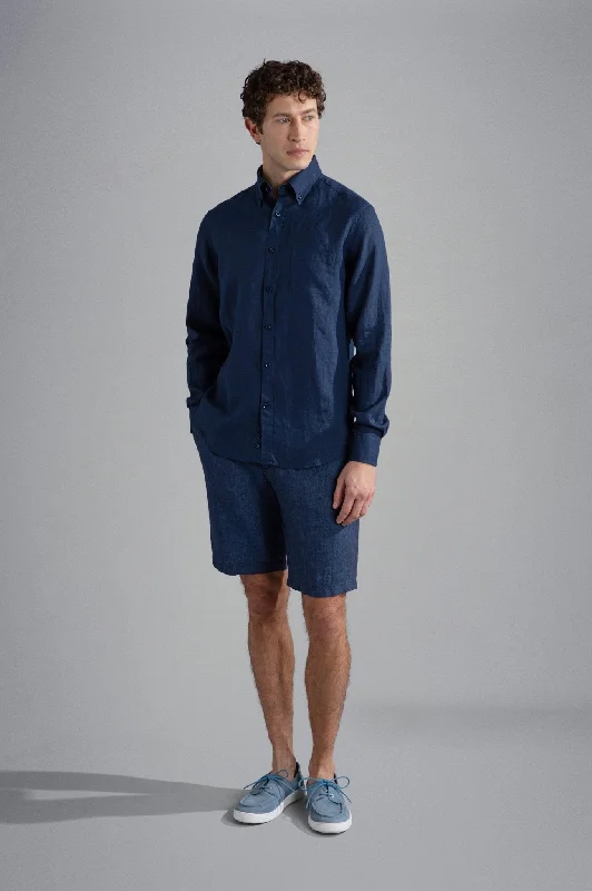 PAUL & SHARK Linen J-FIT Long Sleeve Shirt NAVY