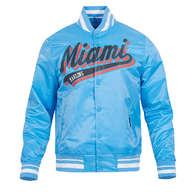 MLB MIAMI MARLINS SCRIPT TAIL MEN'S SATIN JACKET (UNIVERSITY BLUE)