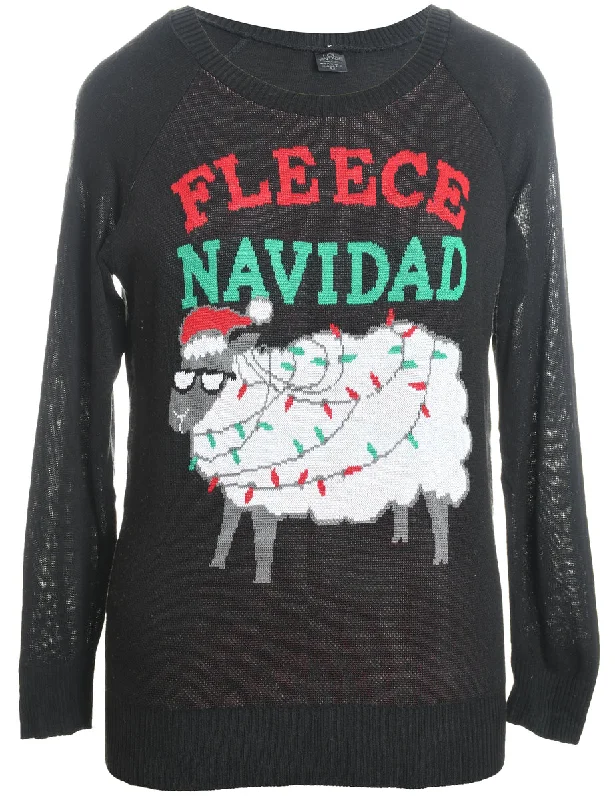 Fleece Navidad Knit Christmas Jumper - M