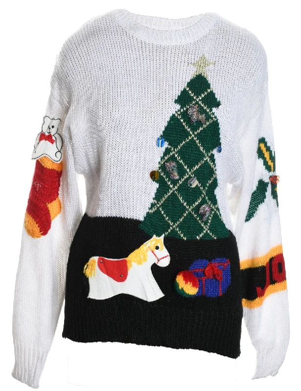 Festive Print Christmas Jumper - L