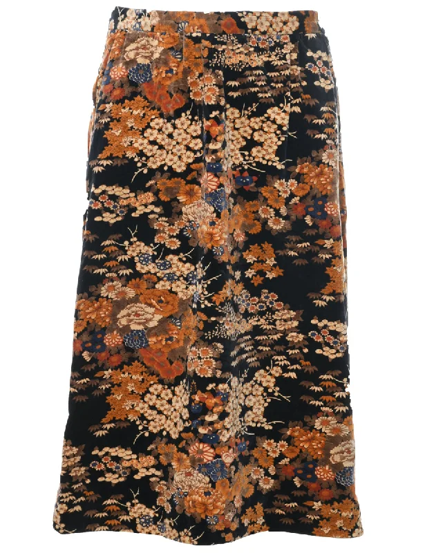 Floral Pattern Midi Skirt - M