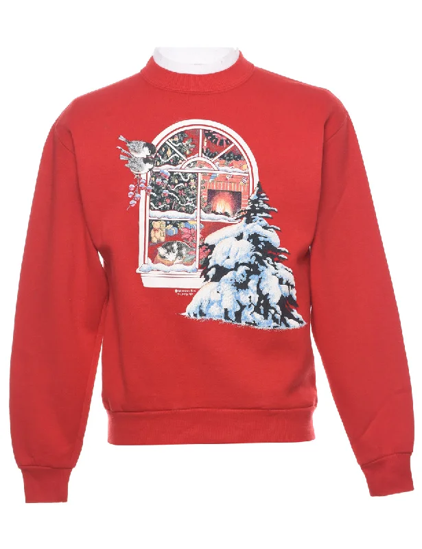 Festive Print Christmas Jumper - M