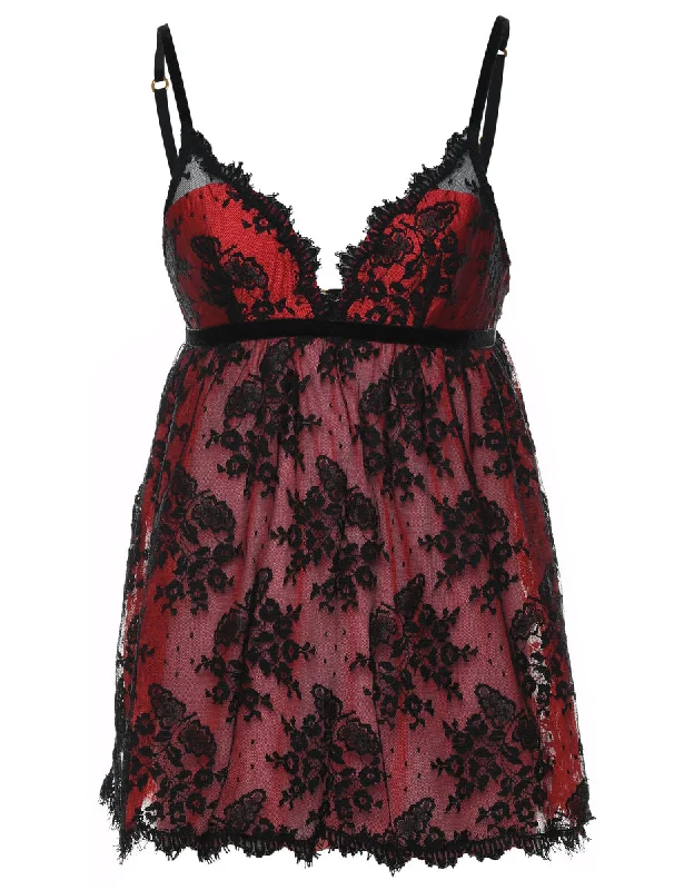 Floral Lace Black & Red Babydoll - M