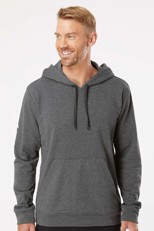 Adidas Mens Fleece Hooded Sweatshirt Hoodie w/ Pouch Pocket - Heather Dark Grey - Closeout