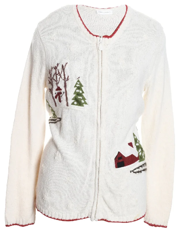 Festive Print Christmas Cardigan - M