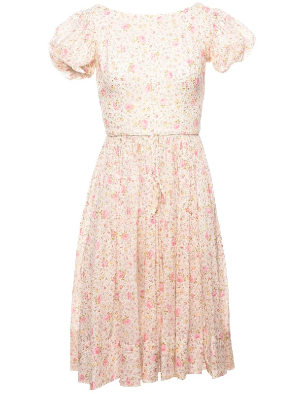 Floral Print Vintage Puff Sleeve Dress - XS