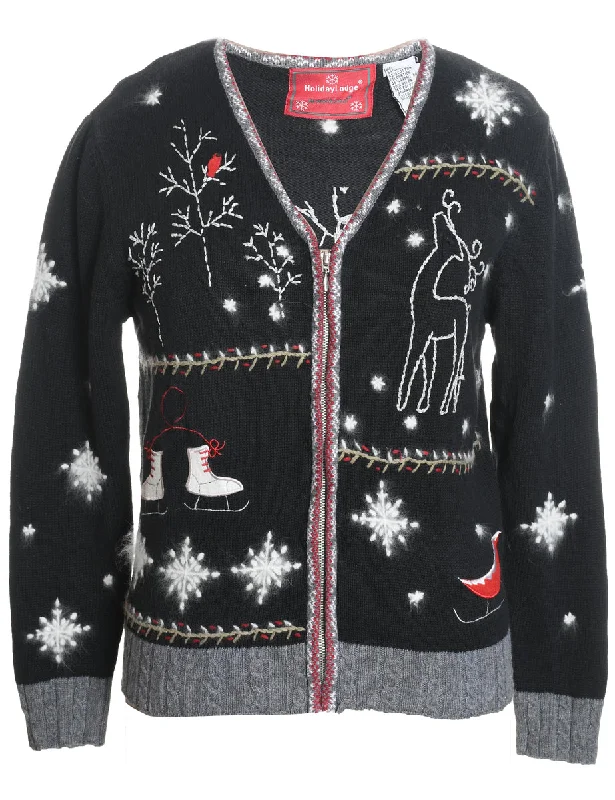 Festive Print Christmas Cardigan - S