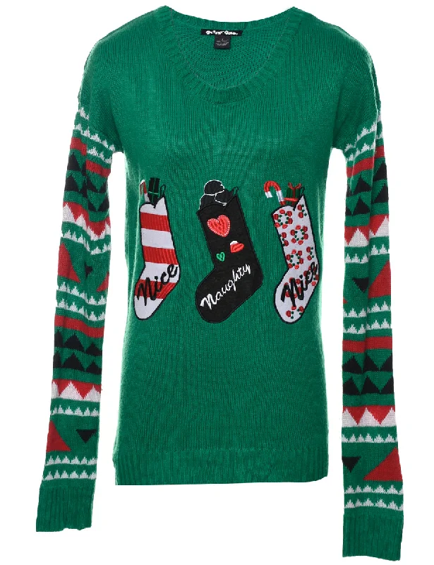 Festive Print Christmas Jumper - L