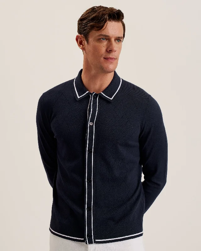 Elmdon Ls Diamond Button Through Shirt Navy