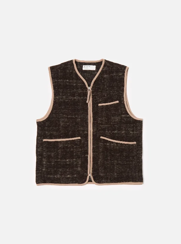 Universal Works Zip Gilet in Brown Marble Fleece