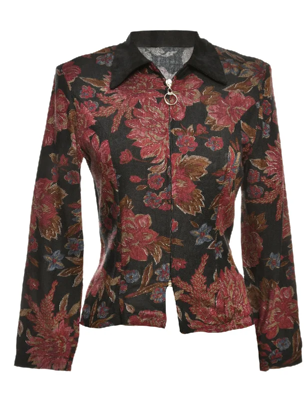 Floral Pattern 1970s Dagger Collar Jacket - L