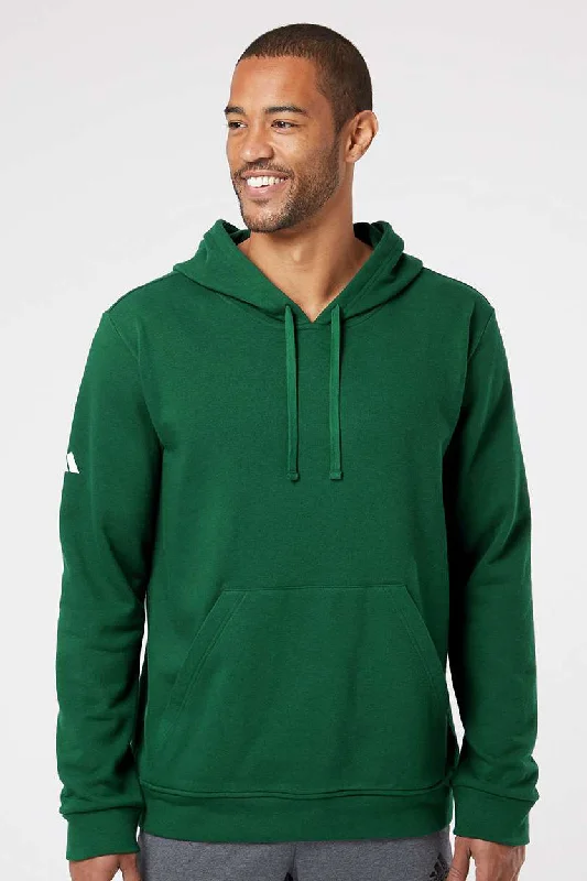 Adidas Mens Fleece Hooded Sweatshirt Hoodie w/ Pouch Pocket - Collegiate Green