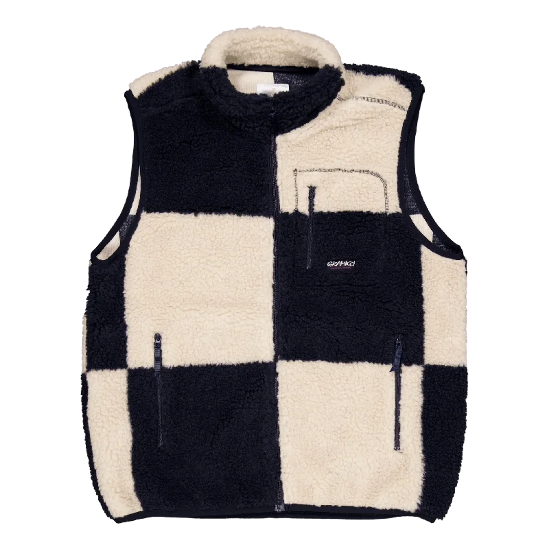 Checkered Sherpa Vest Natural / Navy Check