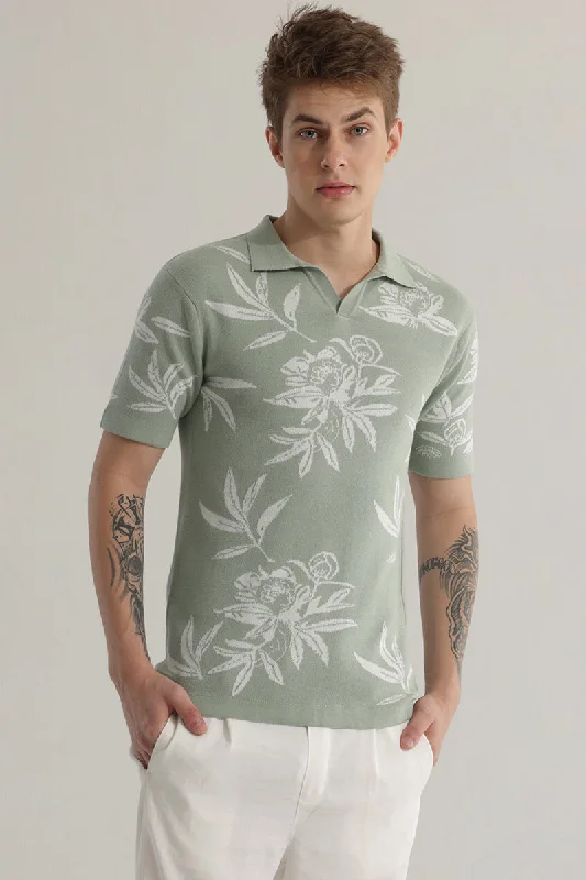 Florazure Green Floral Polo T-Shirt