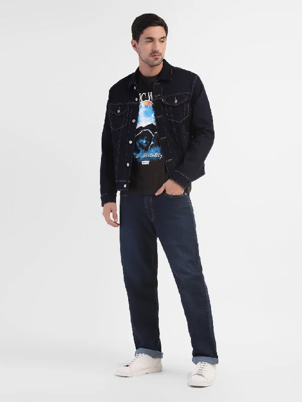 Men's Solid Spread Collar Denim Jacket