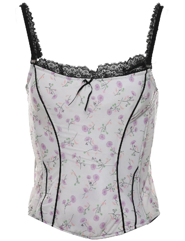 Floral Print White & Lilac Floral Boned Bodice - M