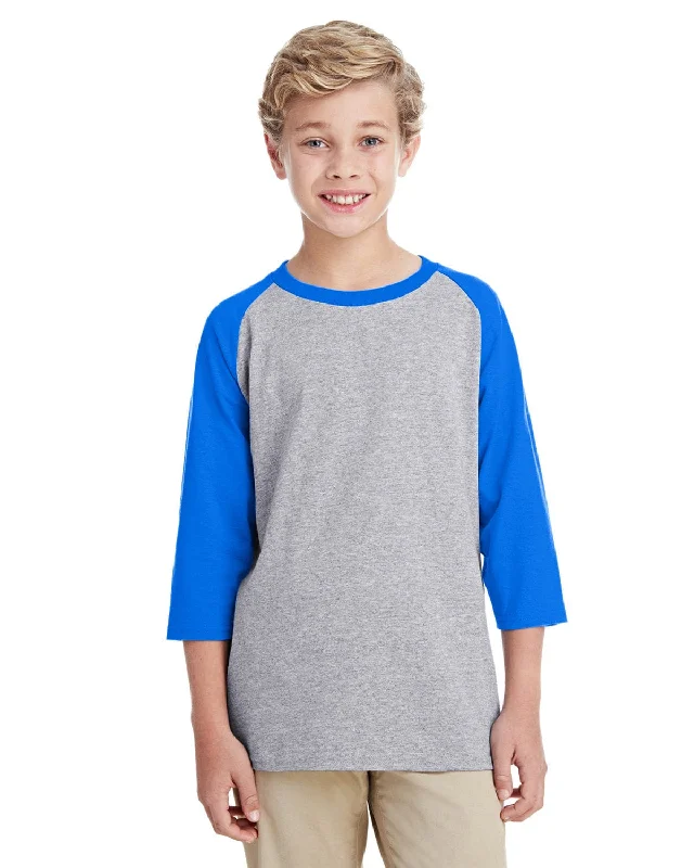 Gildan Youth Heavy Cotton 3/4-Raglan Sleeve T-Shirt | Sport Gry/ Royal