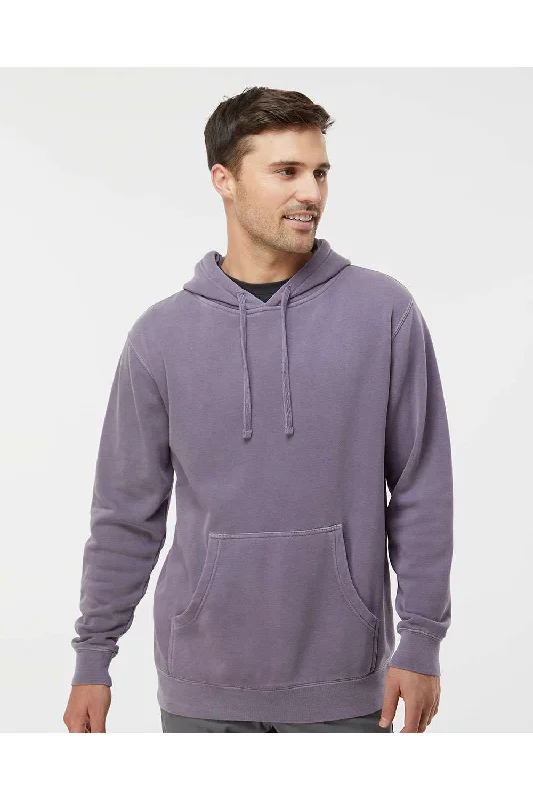 Independent Trading Co. Mens Pigment Dyed Hooded Sweatshirt Hoodie w/ Pouch Pocket - Plum Purple