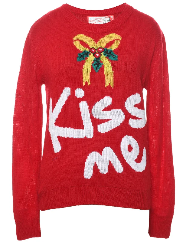 Festive Print Kiss Me Christmas Jumper - M