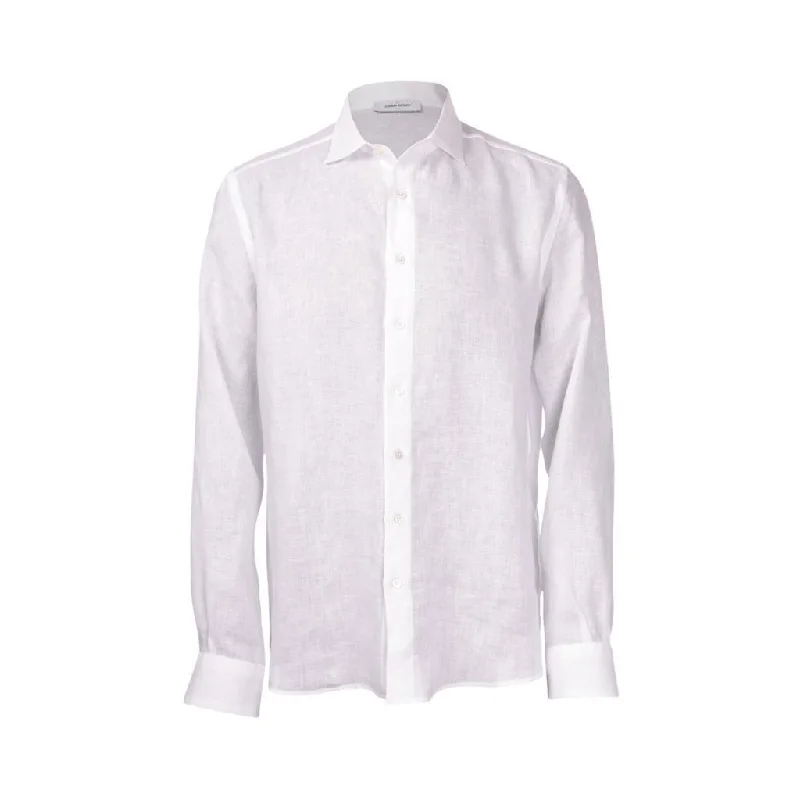 GRAN SASSO Linen Button Down Long Sleeve Shirt WHITE