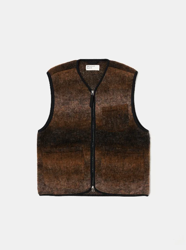 Universal Works Zip Gilet in Brown Ombre Fleece