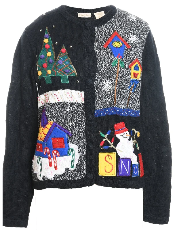 Festive Print Christmas Cardigan - S