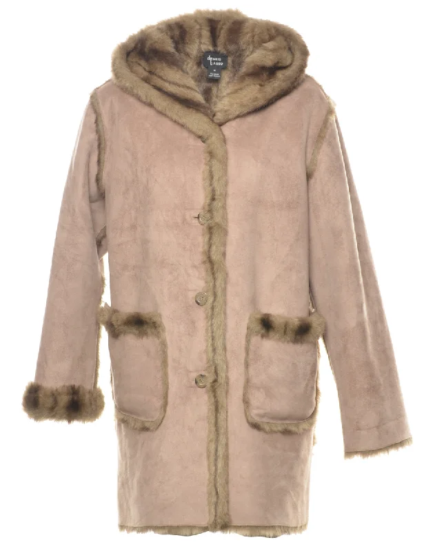 Faux Fur Lining Knee Length Coat - M