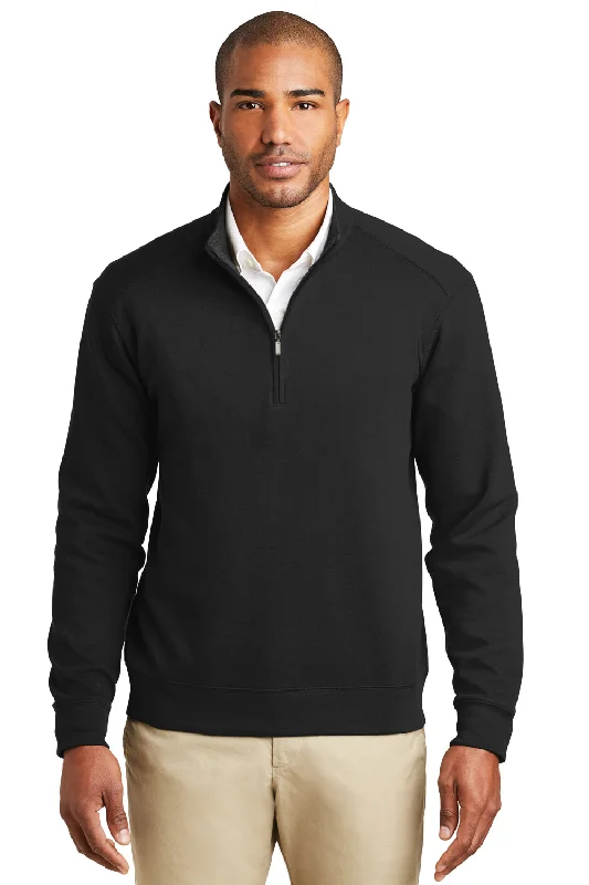 Port Authority Mens 1/4 Zip Long Sleeve Sweater - Deep Black