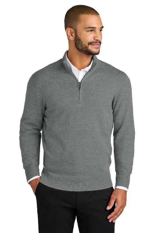 Port Authority Mens Easy Care Long Sleeve 1/4 Zip Sweater - Heather Medium Grey - New