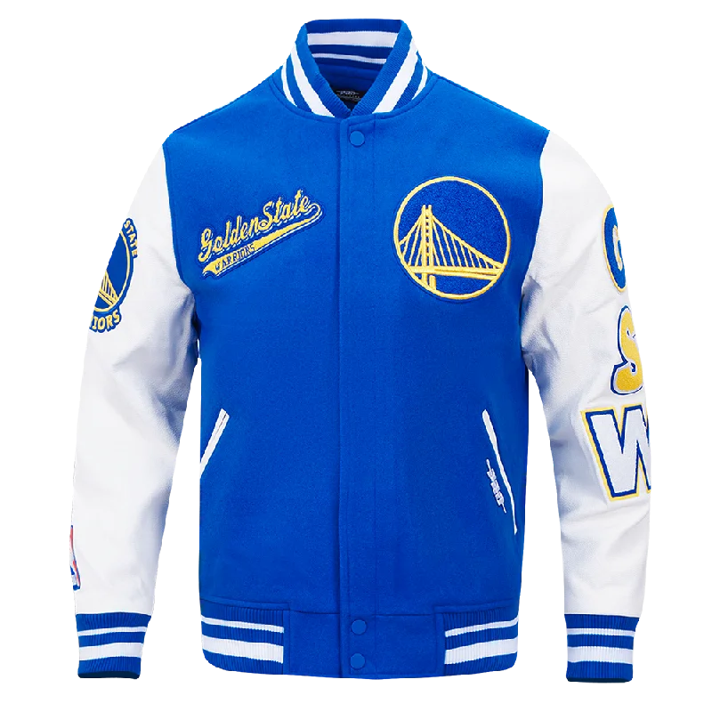 NBA GOLDEN STATE WARRIORS SCRIPT TAIL MEN'S RIB WOOL VARSITY (ROYAL BLUE/WHITE)