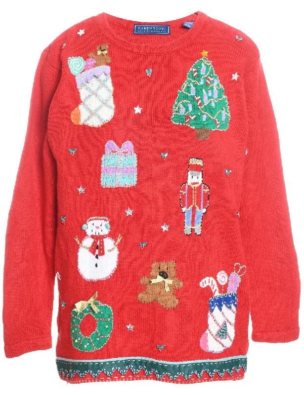 Festive Print Christmas Cardigan - S