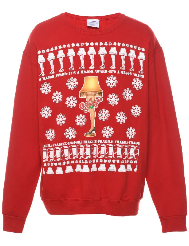 Festive Season Red Printed Christmas Sweatshirt - M