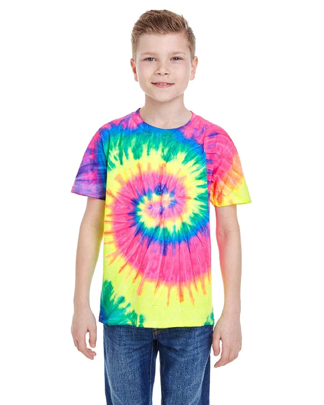 Tie-Dye Youth 100% Cotton Tie-Dyed T-Shirt | Neon Rainbow