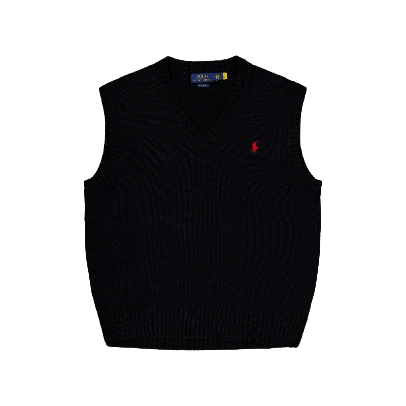 Big Fit Cotton Sweater Vest Polo Black