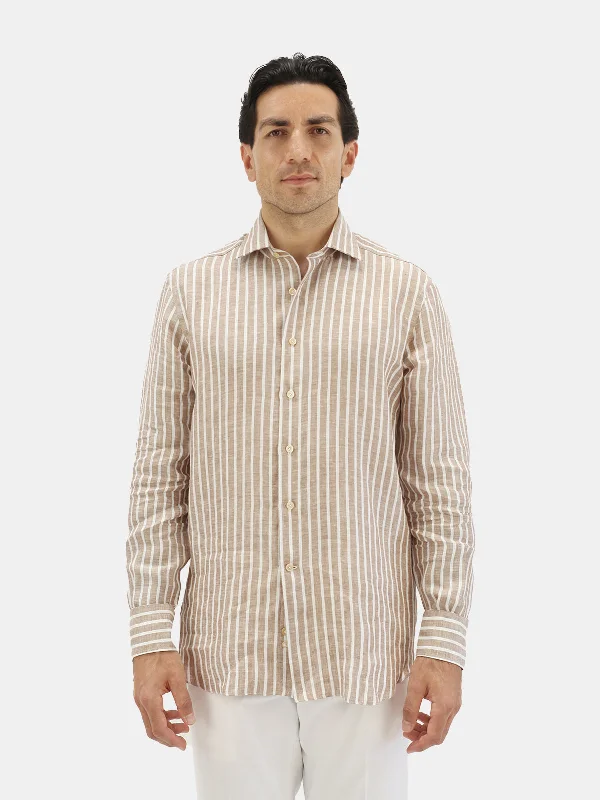 Cinnamon Stripe Linen Spread Collar Shirt