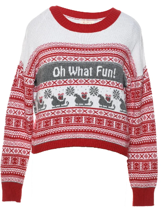 Festive Print Christmas Jumper - L