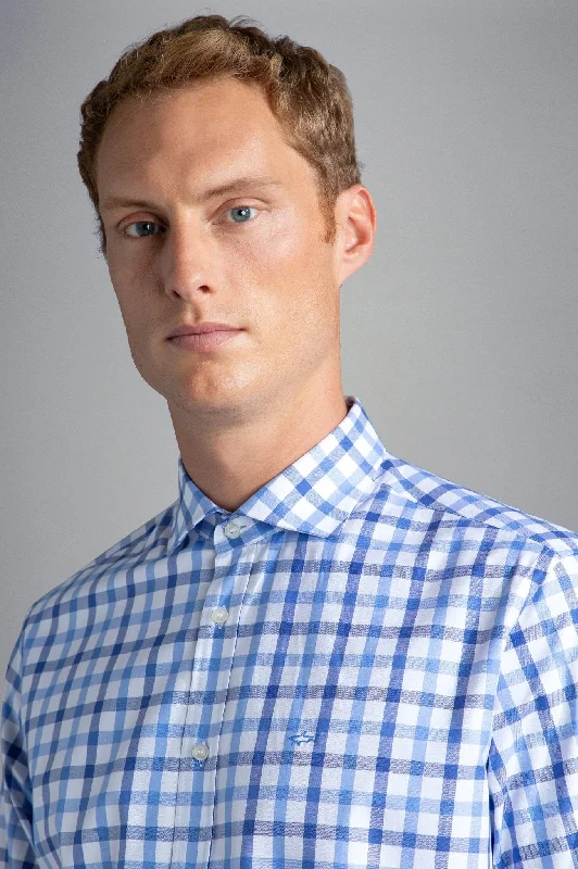 PAUL&SHARK X Long Sleeve Twill Check Shirt NAVY/WHITE/BLUE