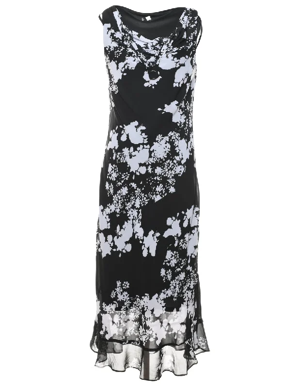 Floral Print Cowl Neck Maxi Dress - M