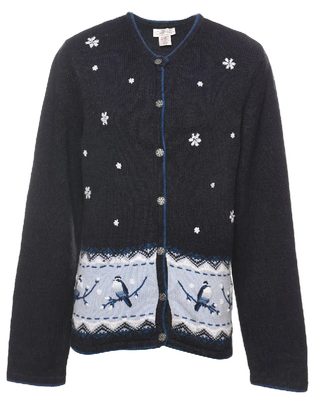 Festive Print Christmas Cardigan - L